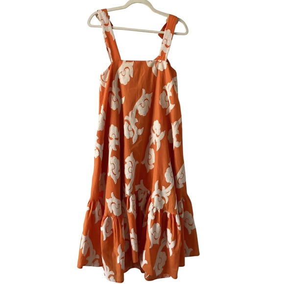 Anthropologie Exquise Dress XS Orange White Embroidered Sleeveless Midi Casual - Picture 1 of 8